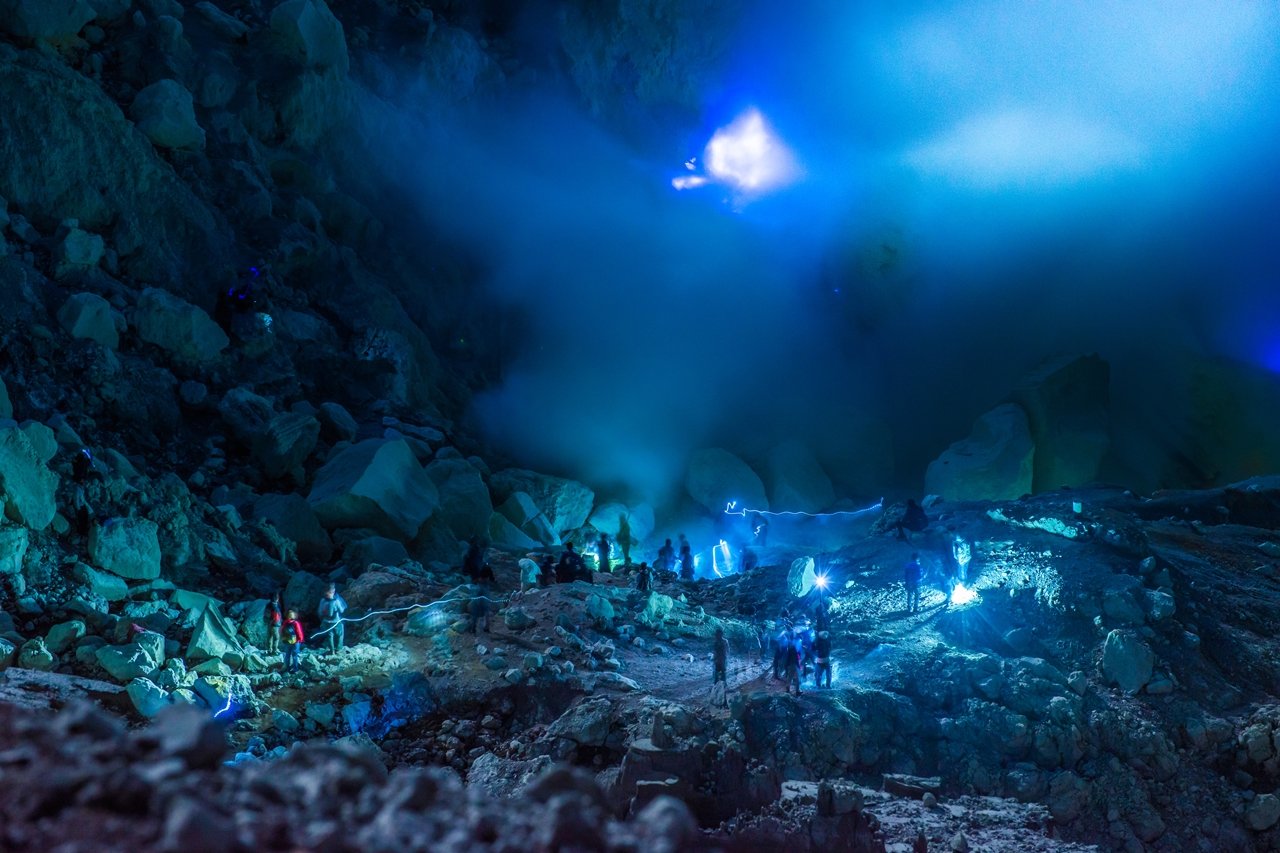 Blue fire at Ijen crater