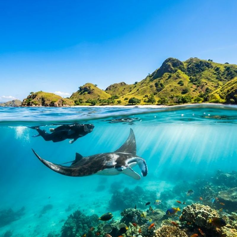 Snorkelling with a manta ray in Komodo
